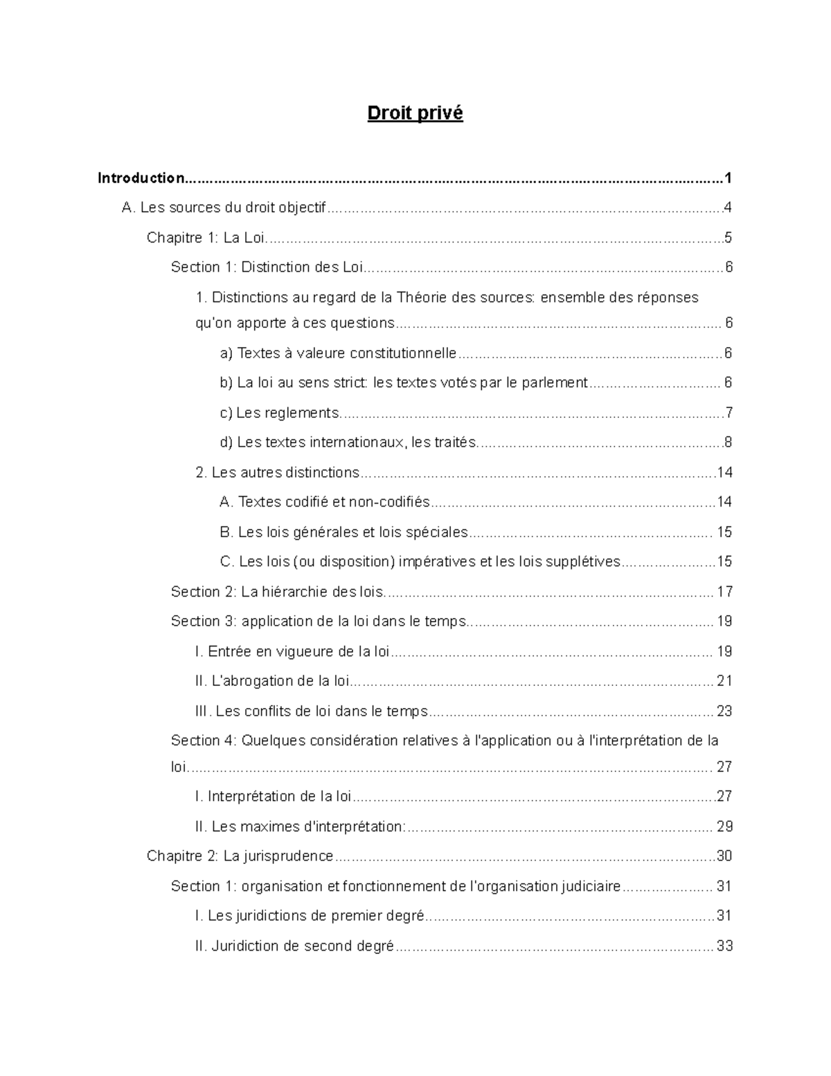 Droit Privé: Introduction et Chapitres sur la Loi et Jurisprudence ...