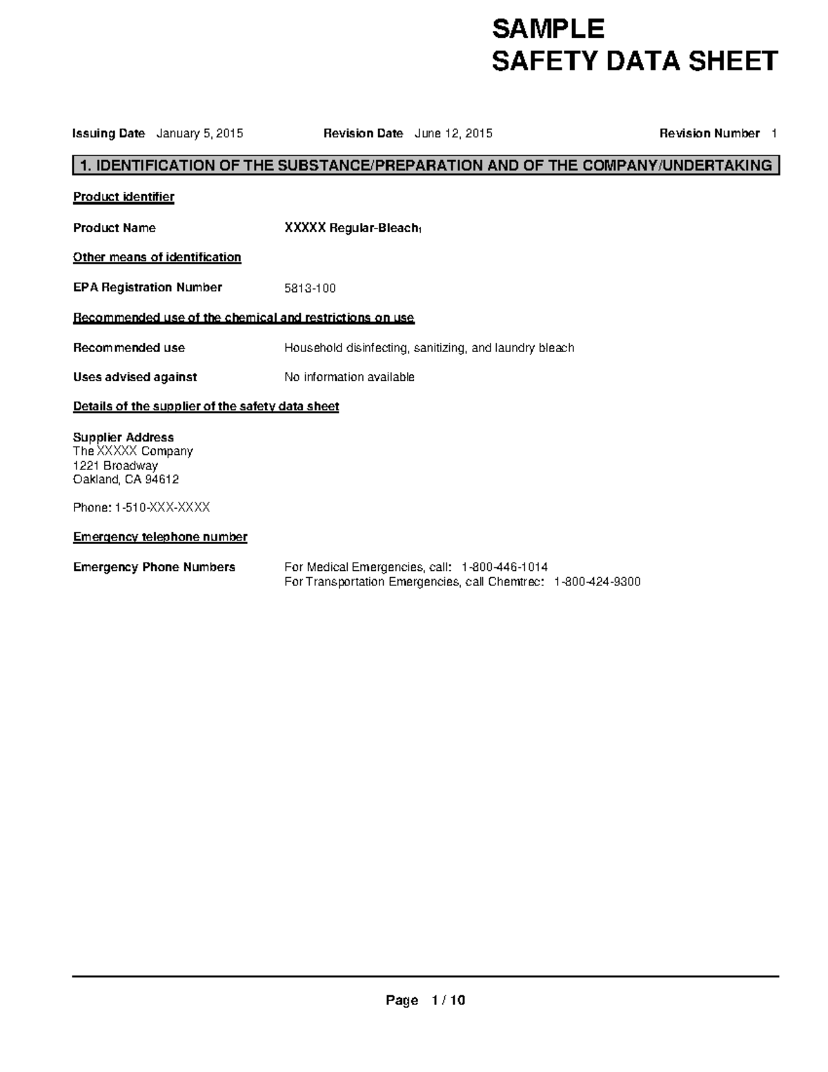 Sample SDS for Household Disinfectant - TFC 101 - Studocu