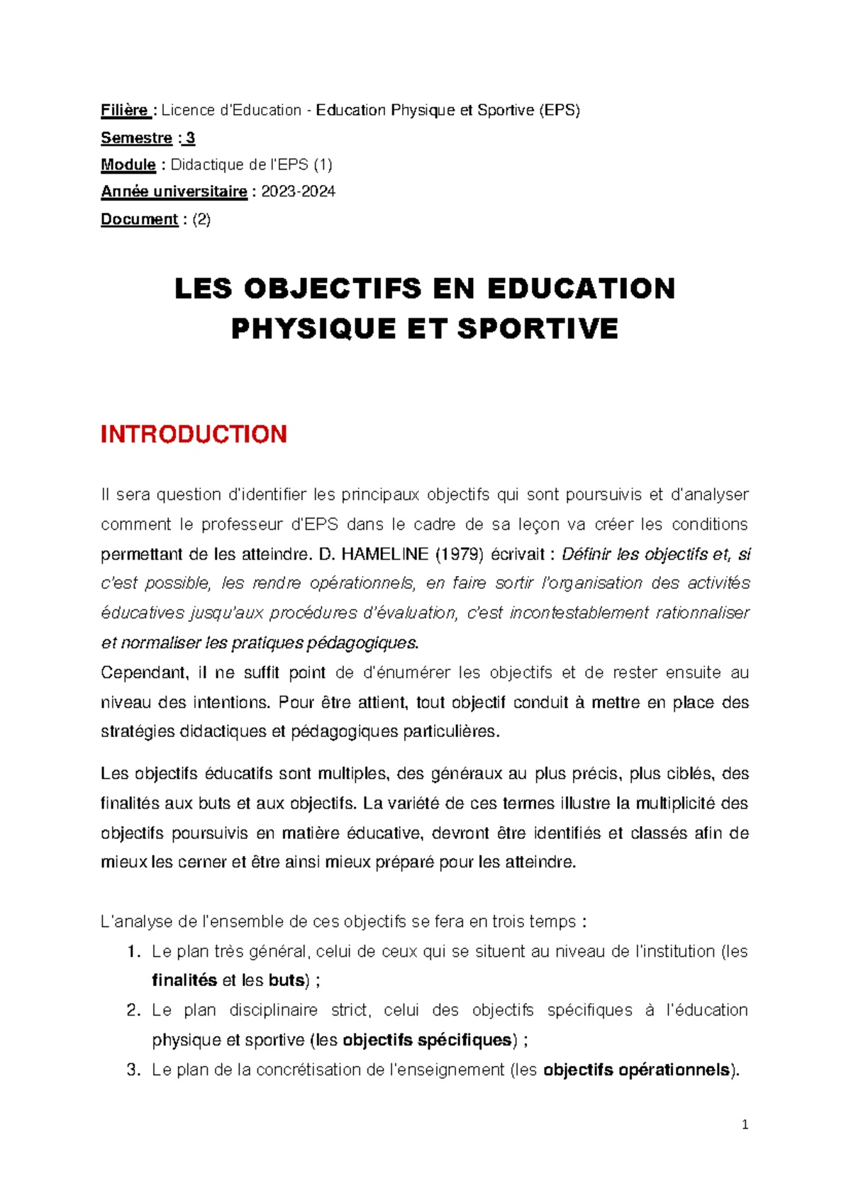 Les Objectifs en Éducation Physique et Sportive (EPS) - Semestre 3 ...