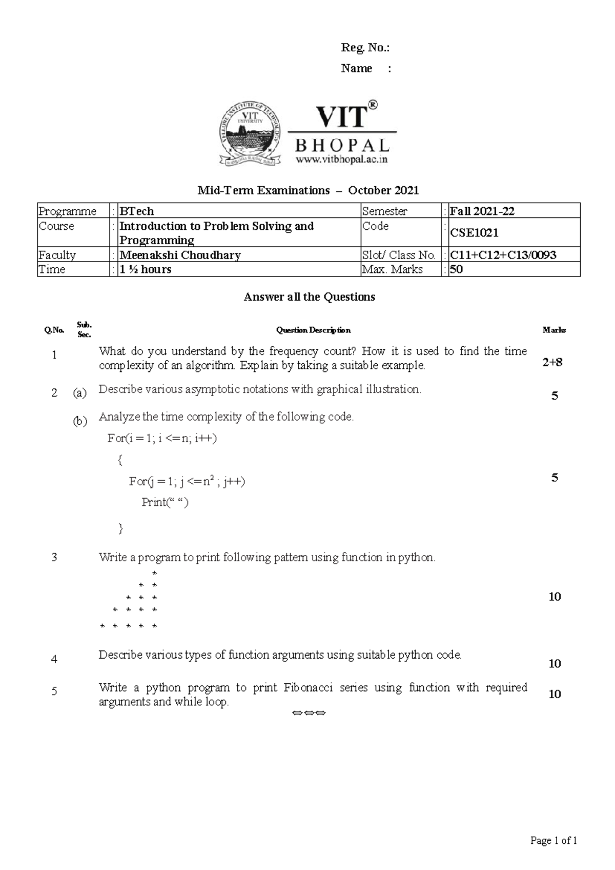 CSE1021 Midterm Exam Notes: Introduction to Problem Solving in Python ...