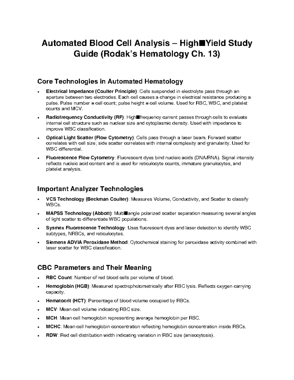 Automated Blood Cell Analysis Study Guide (Hematology Ch. 13) - Studocu