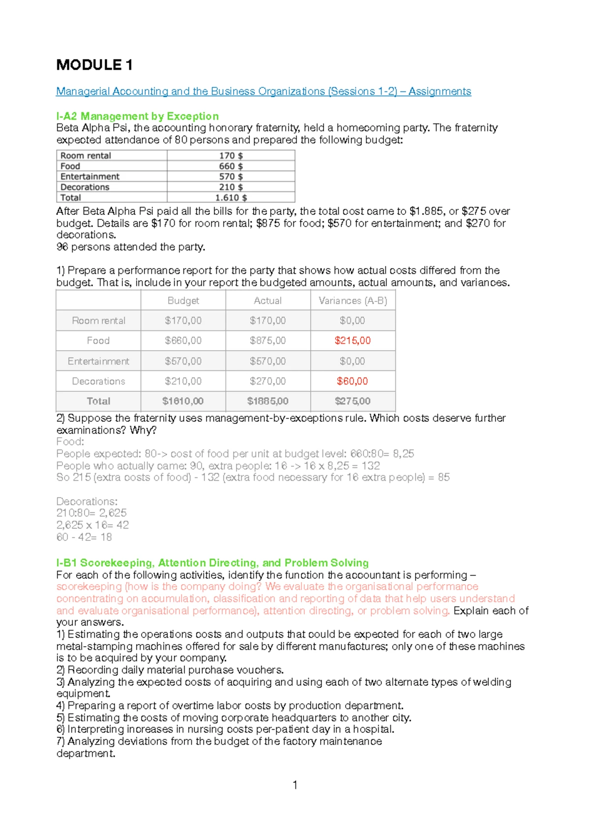 MANAGEMENT ACCOUNTING Module 1: Control Systems & Decision-Making Tools ...