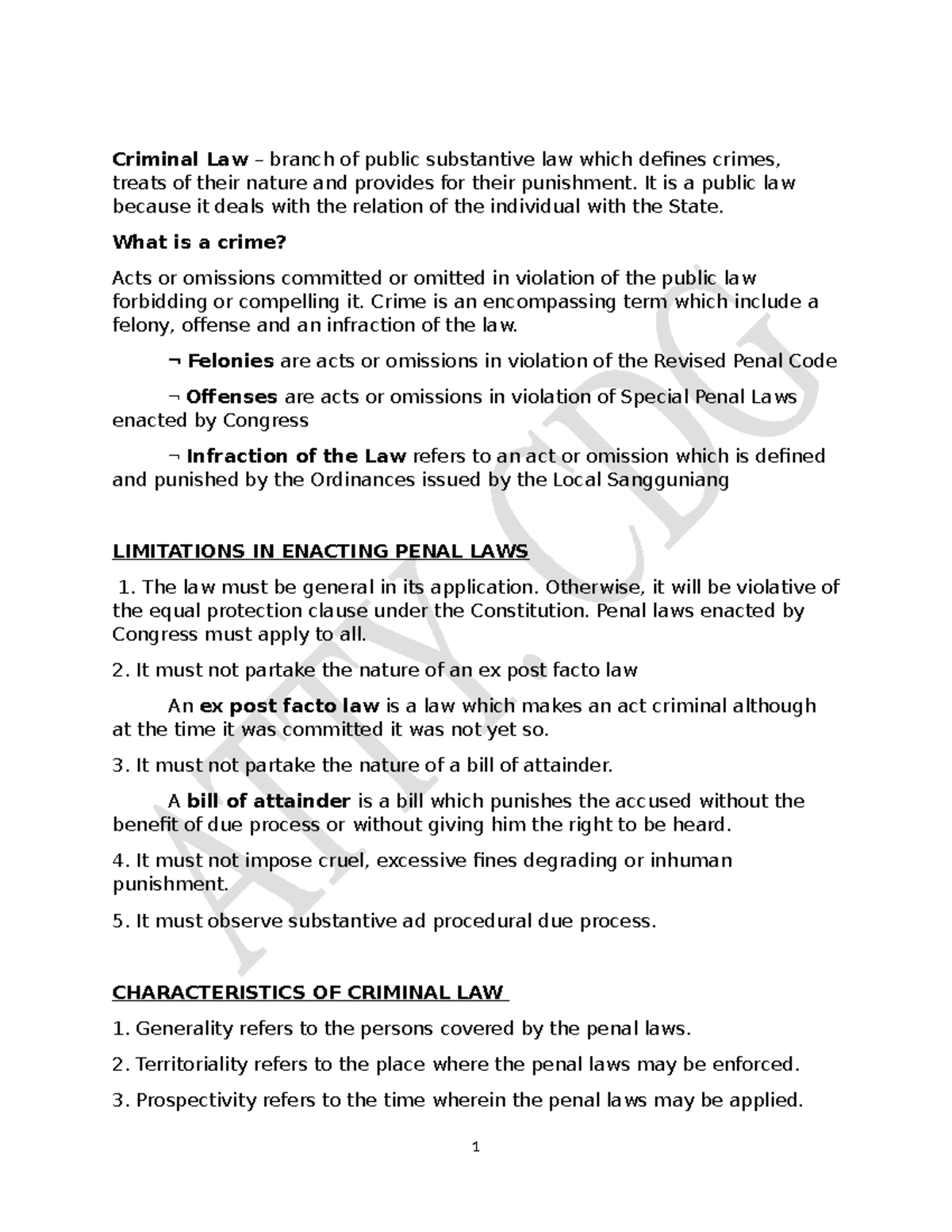 Criminal Law 1: Understanding Crimes, Punishments, and Legal Principles ...