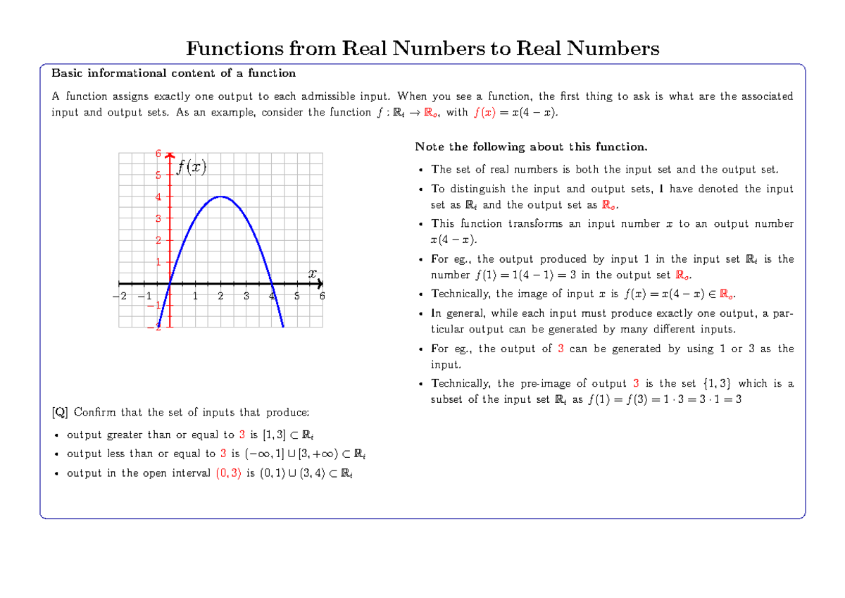 Functions from Real Numbers to Real Numbers: Week 6 Notes (MATH 101 ...