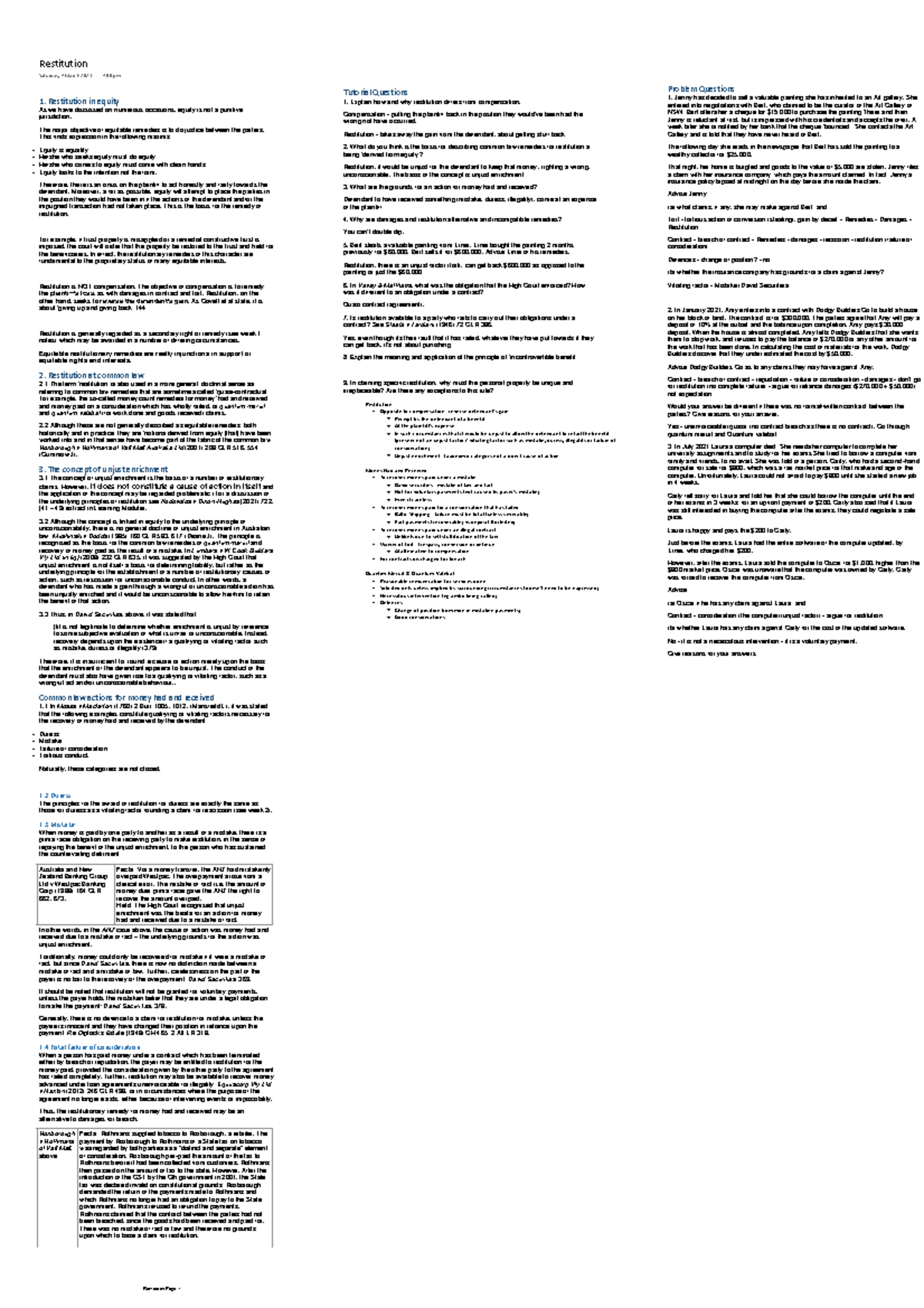 Restitution: Understanding Equity and Common Law Principles in LL.M ...