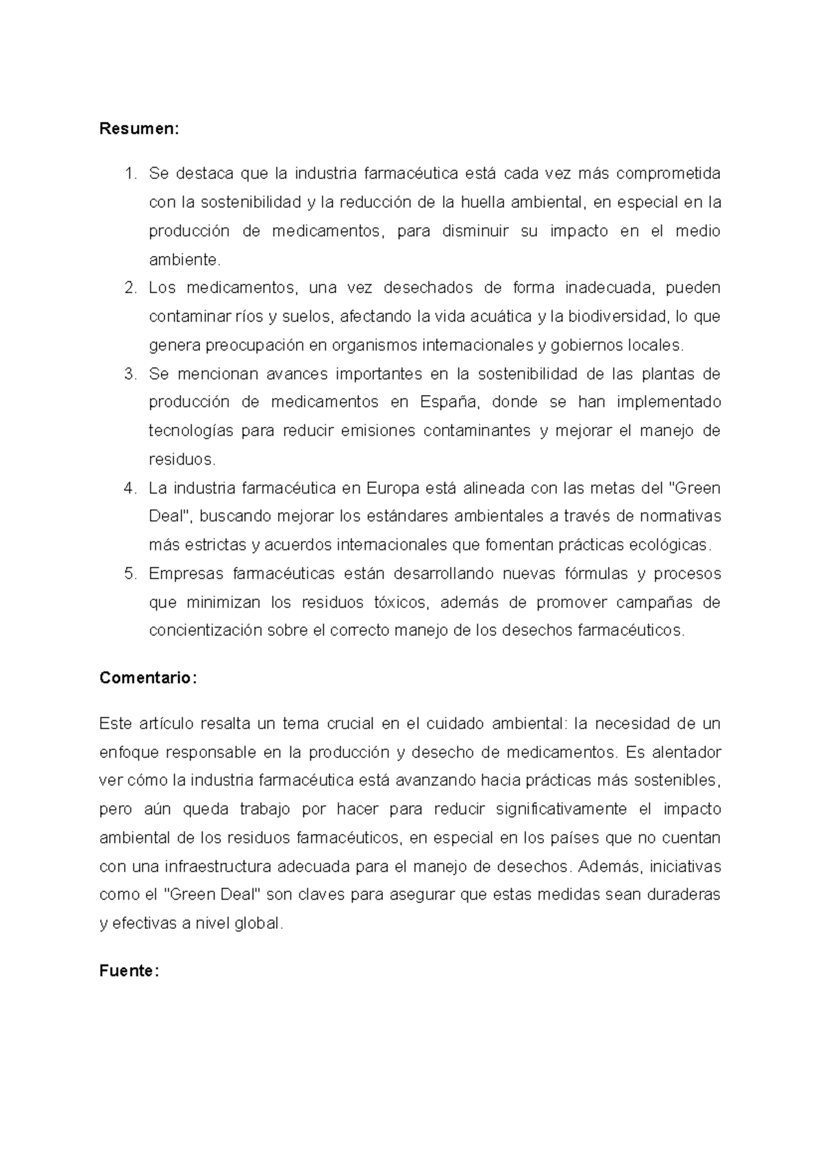 Noticia Farmc - ES DOCUMENTO RANDOM - Resumen: 1. Se destaca que la ...