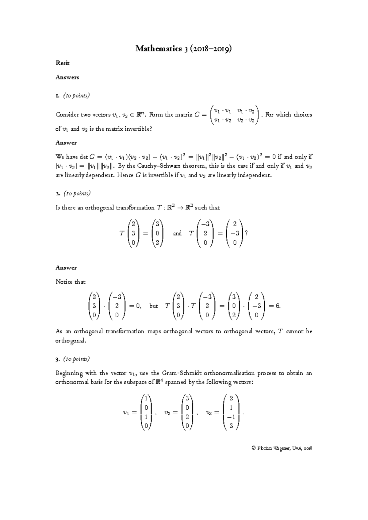 Mathematics Midterm Retake Exam Dec 2018 with Detailed Solutions ...