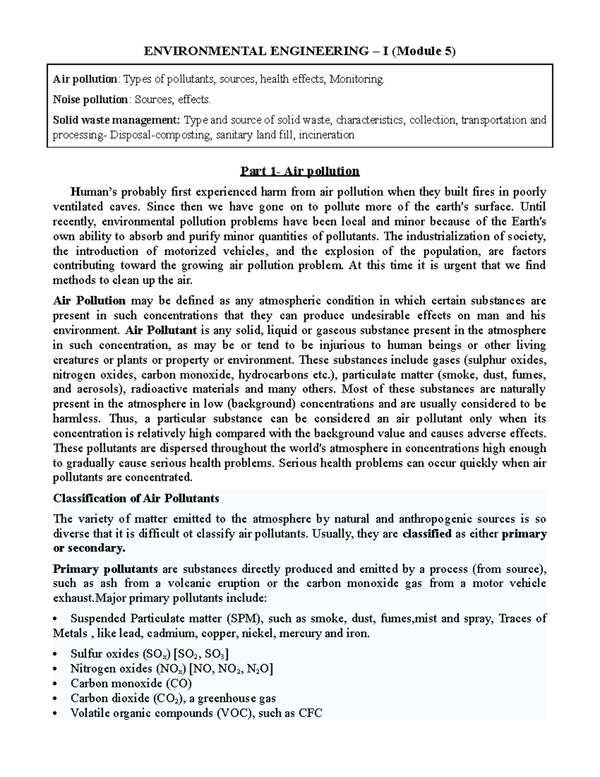 Air & Noise pollution control - ENVIRONMENTAL ENGINEERING – I (Module 5 ...