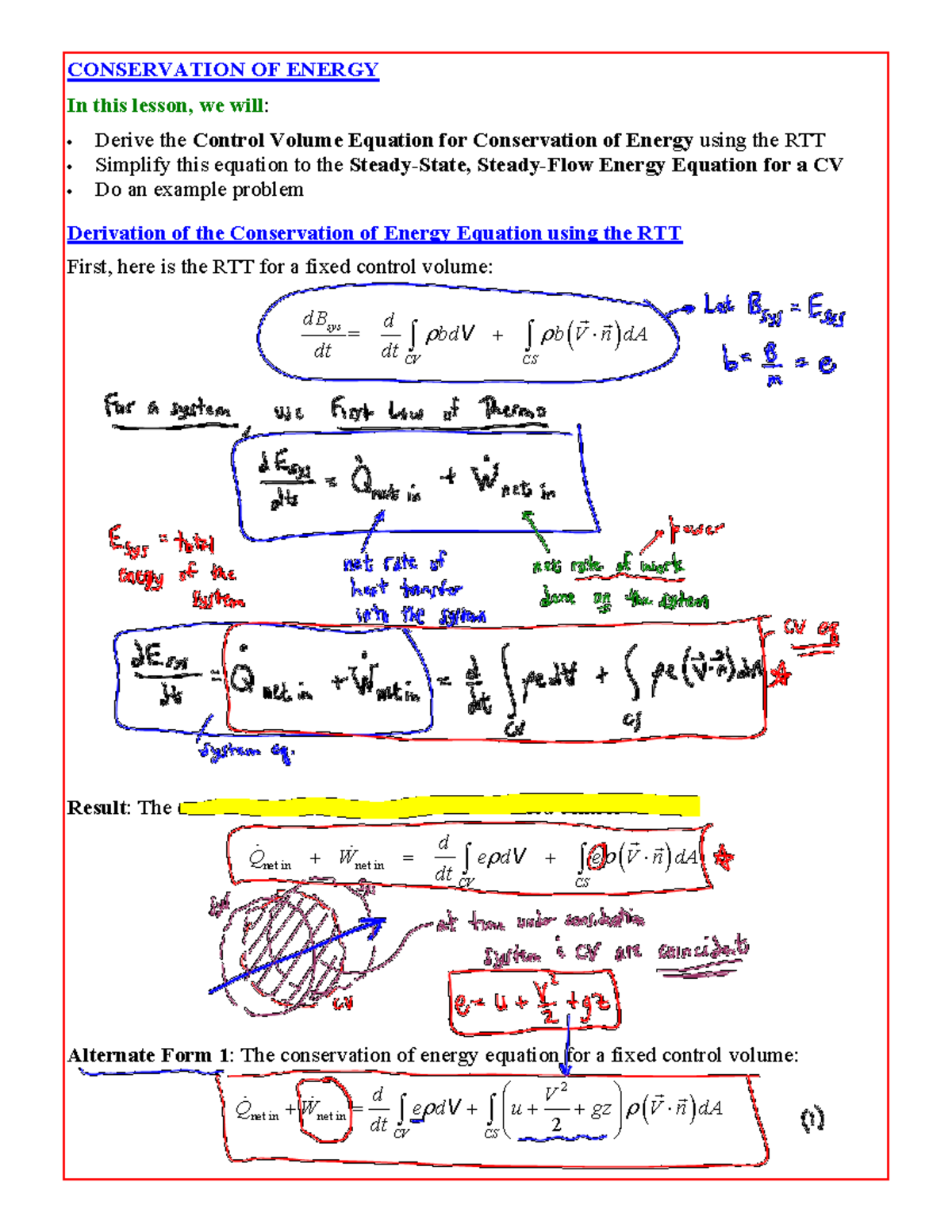 Fluid Mechanics Lesson 05B: Conservation of Energy Equation Derivation ...