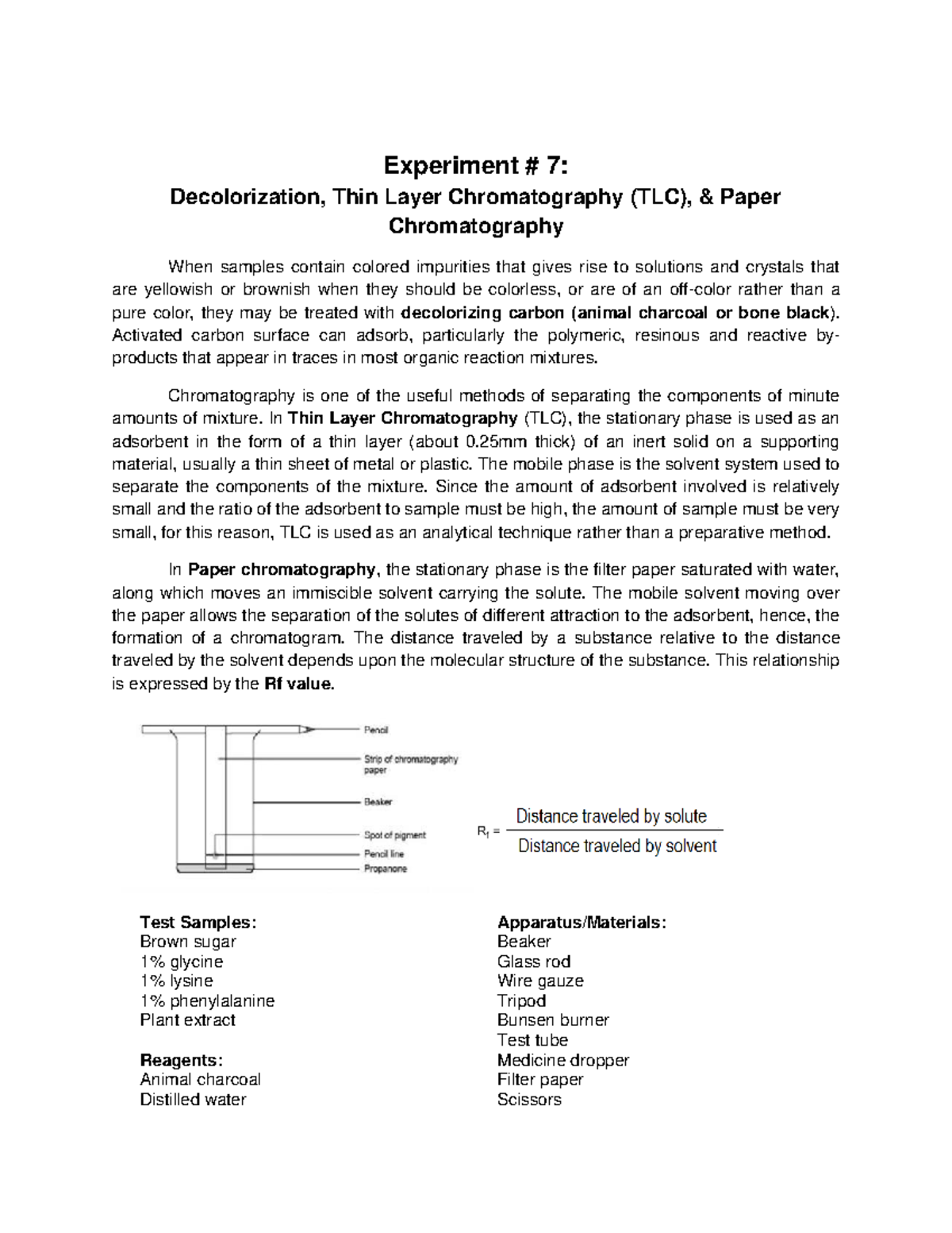 Experiment 7: Decolorization, TLC & Paper Chromatography Techniques ...