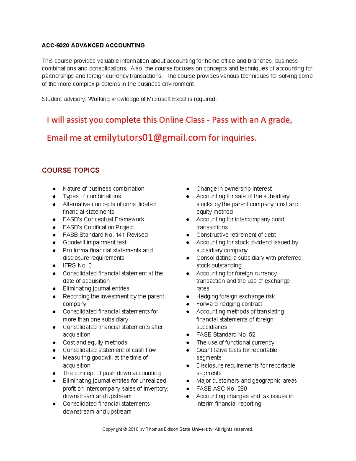 ACC-6020 Advanced Accounting: Business Combinations & Consolidations ...