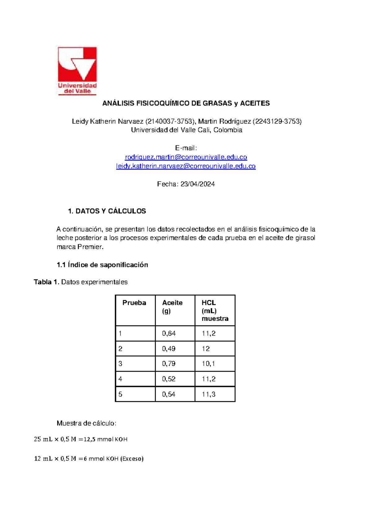 Informe de Análisis Fisicoquímico de Grasas y Aceites - ALI 301 - Studocu