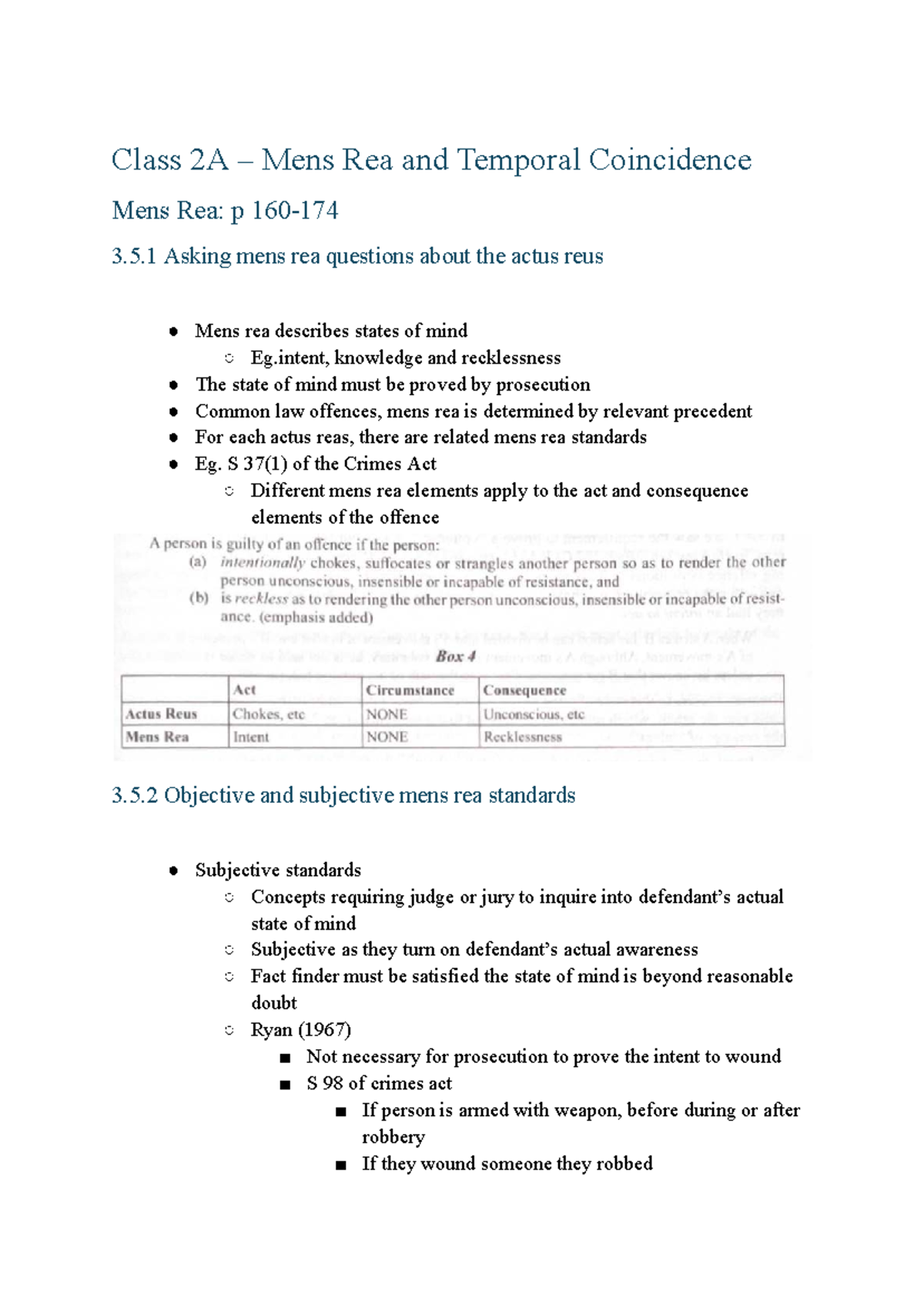 Class 2A - Understanding Mens Rea and Temporal Coincidence in Law - Studocu