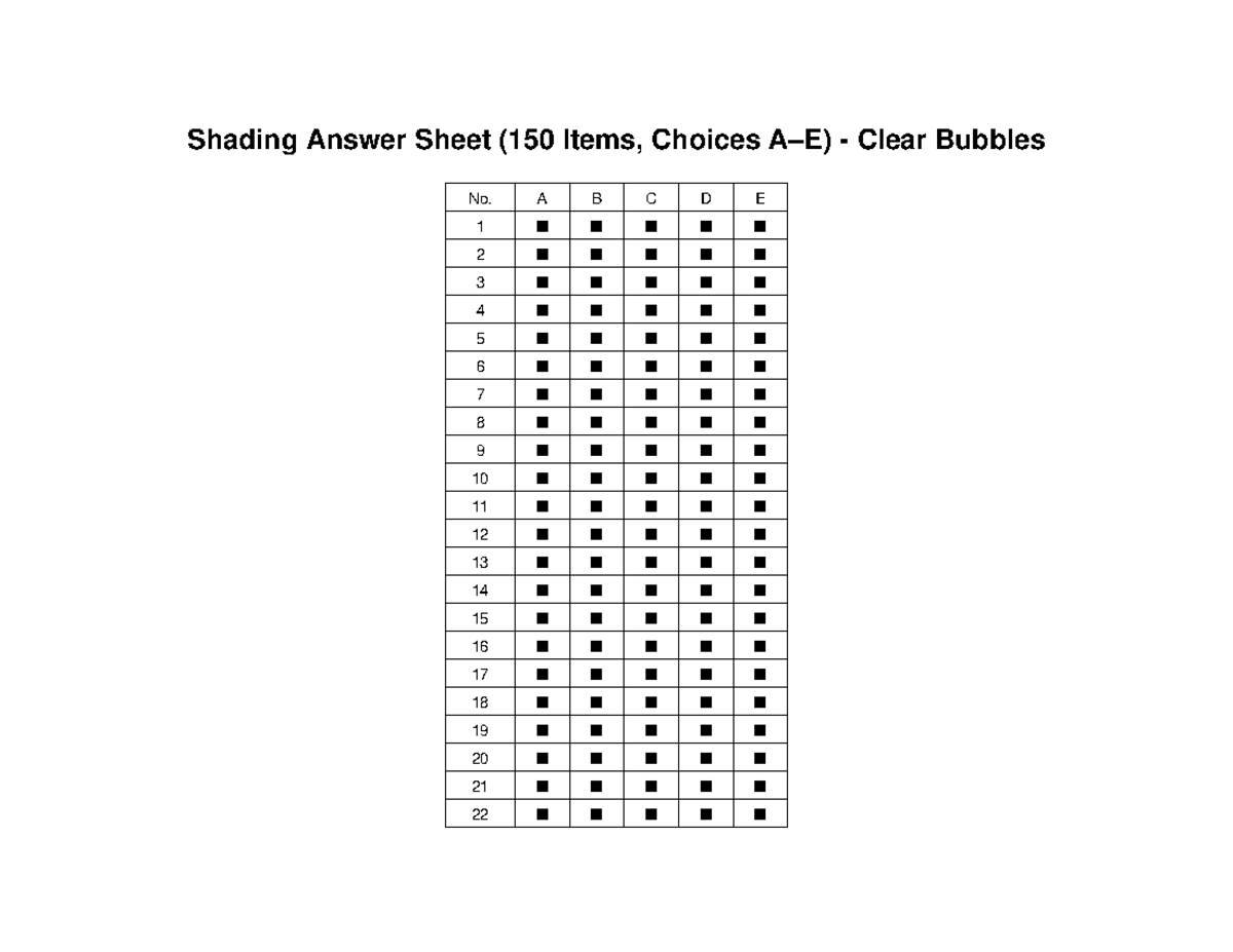 Shading Answer Sheet (150 Items) - Clear Bubbles Format - Studocu
