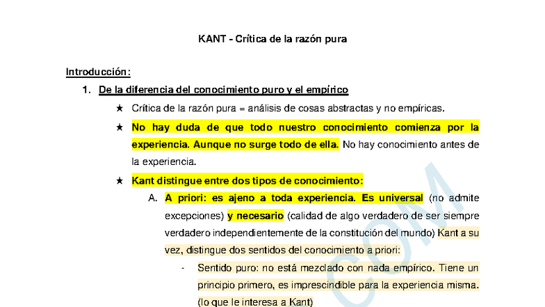 KANT - Crítica de la razón pura: Análisis del conocimiento a priori y a ...
