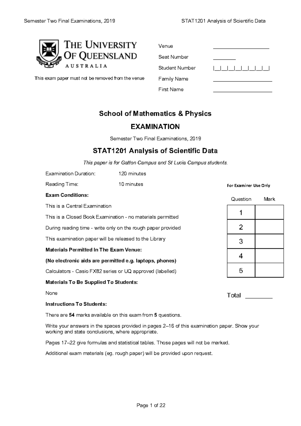 STAT1201 Semester Two Final Exam Solutions 2019 - Studocu