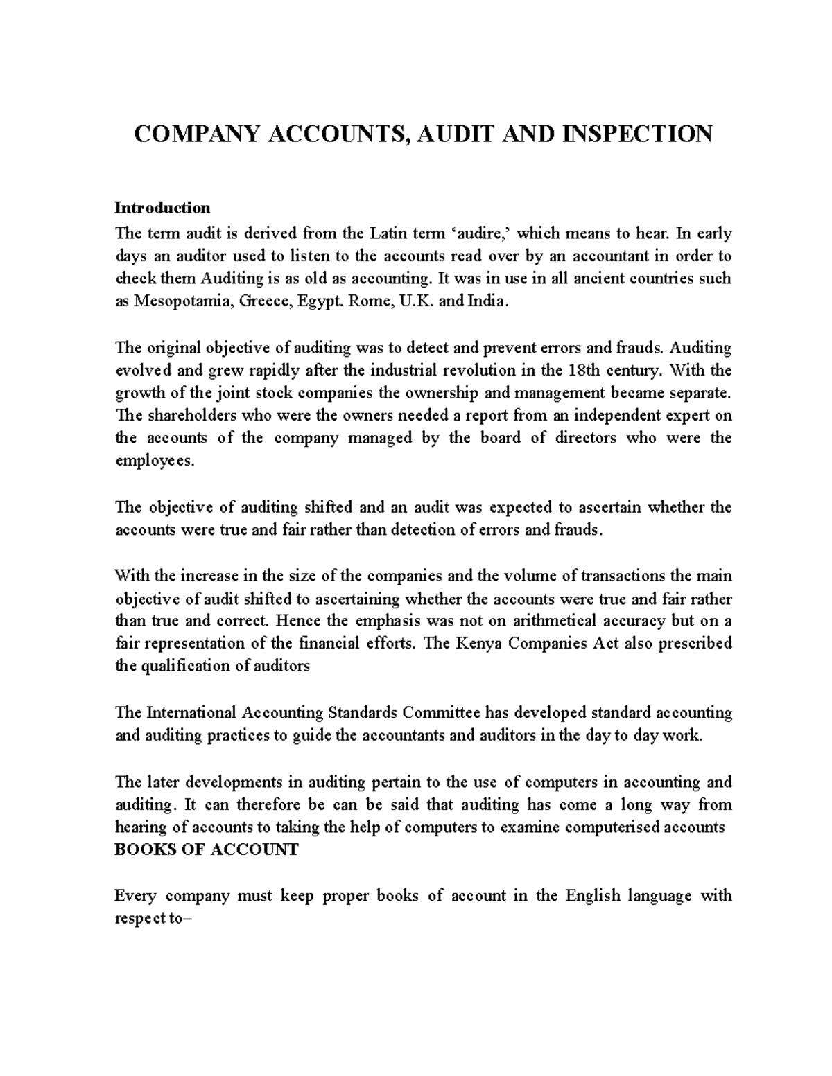 COMPANY ACCOUNTS, AUDIT & INSPECTION: A Comprehensive Overview - Studocu