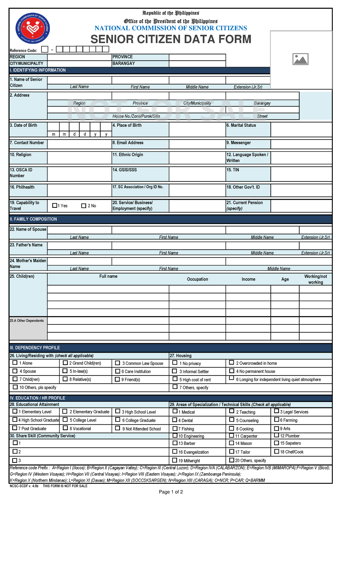 Senior Citizen Data Form - Philippines National Commission - Studocu