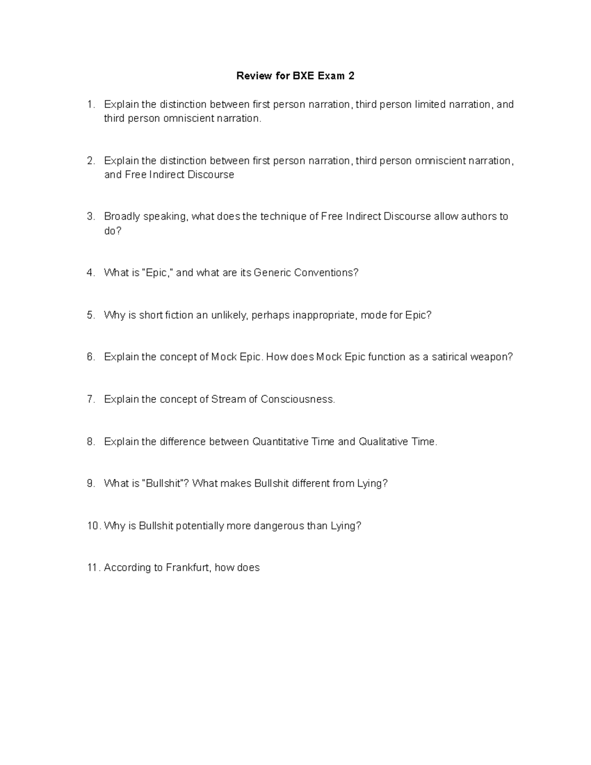 Study Guide for BXE Exam 2: Narration Techniques and Concepts - Studocu