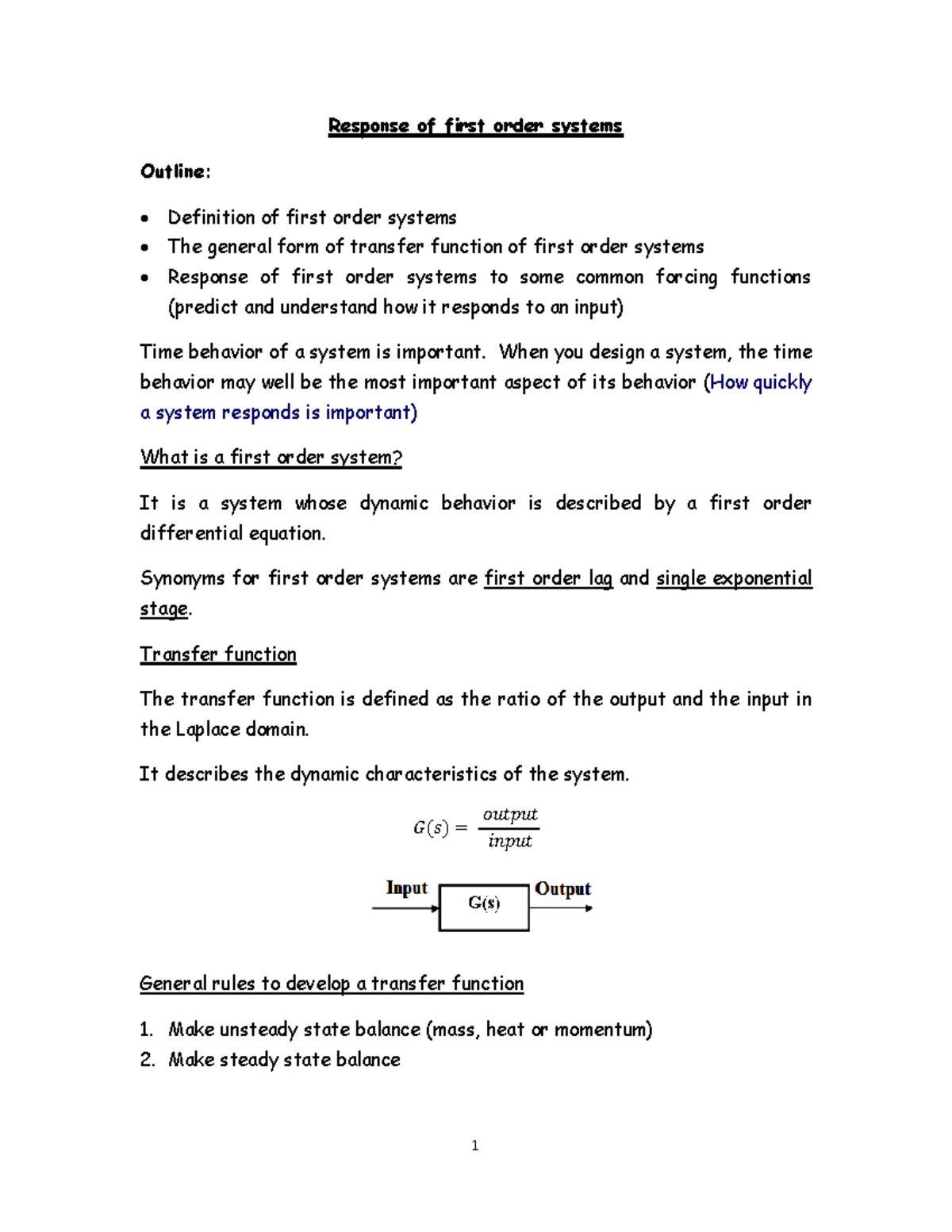 Response of First Order Systems (ENG 33) - Key Concepts and Examples ...