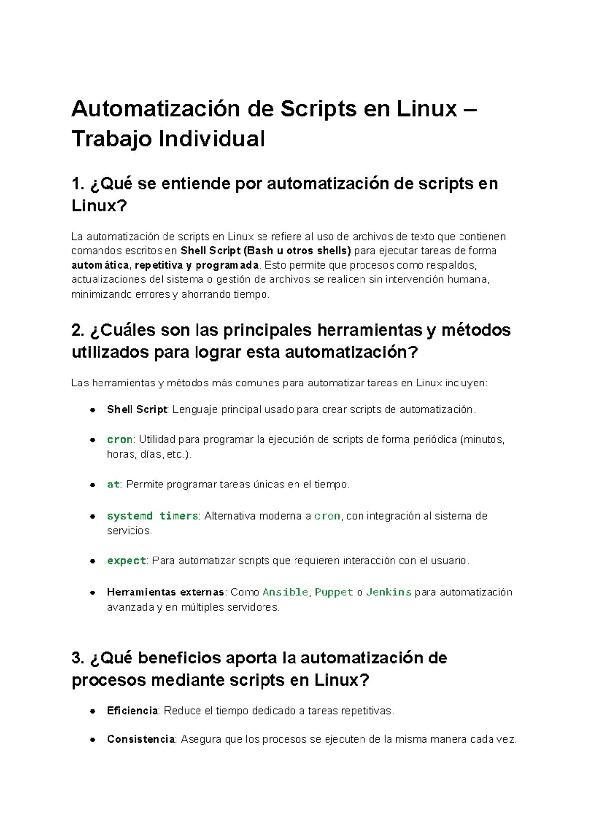 Automatización de Scripts en Linux - Trabajo Individual 1 - Studocu