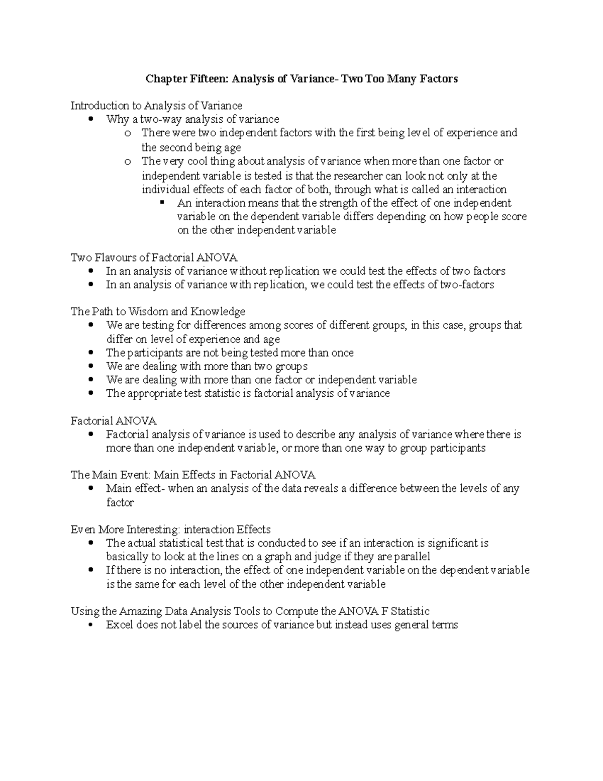 Chapter Fifteen Factorial Analysis of Variance Two Too Many Factors ...