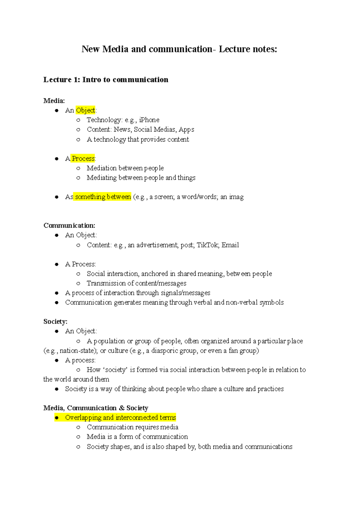 New Media Lecture Notes: Intro to Communication & Society (CM101) - Studocu