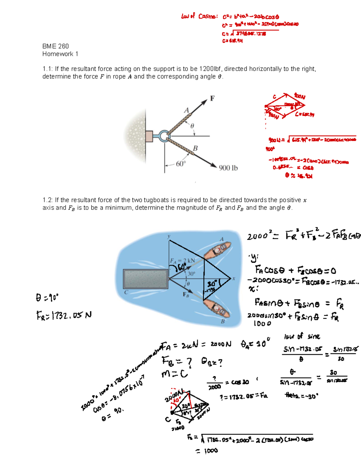 BME 260 - Homework 1: Analysis of Forces and Angles in Tension - Studocu