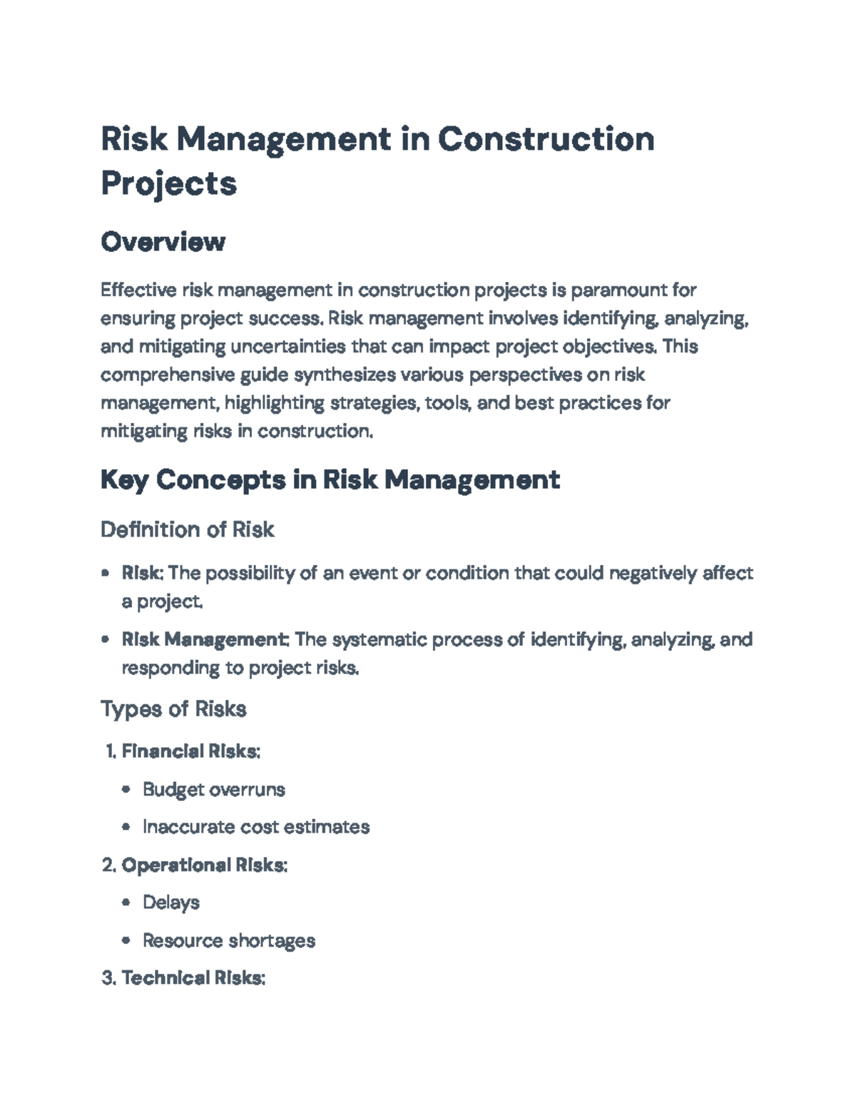 Risk Management Strategies in Construction Projects: A Comprehensive ...