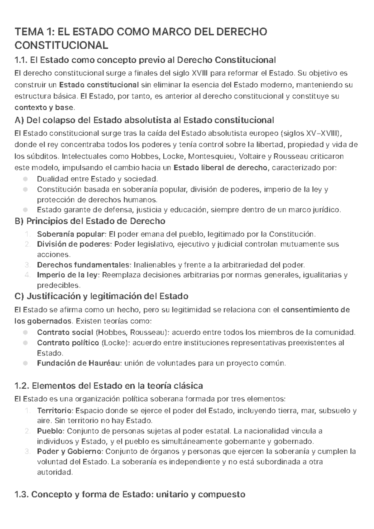 TEMA 1: EL ESTADO Y SU IMPACTO EN EL DERECHO CONSTITUCIONAL - Studocu