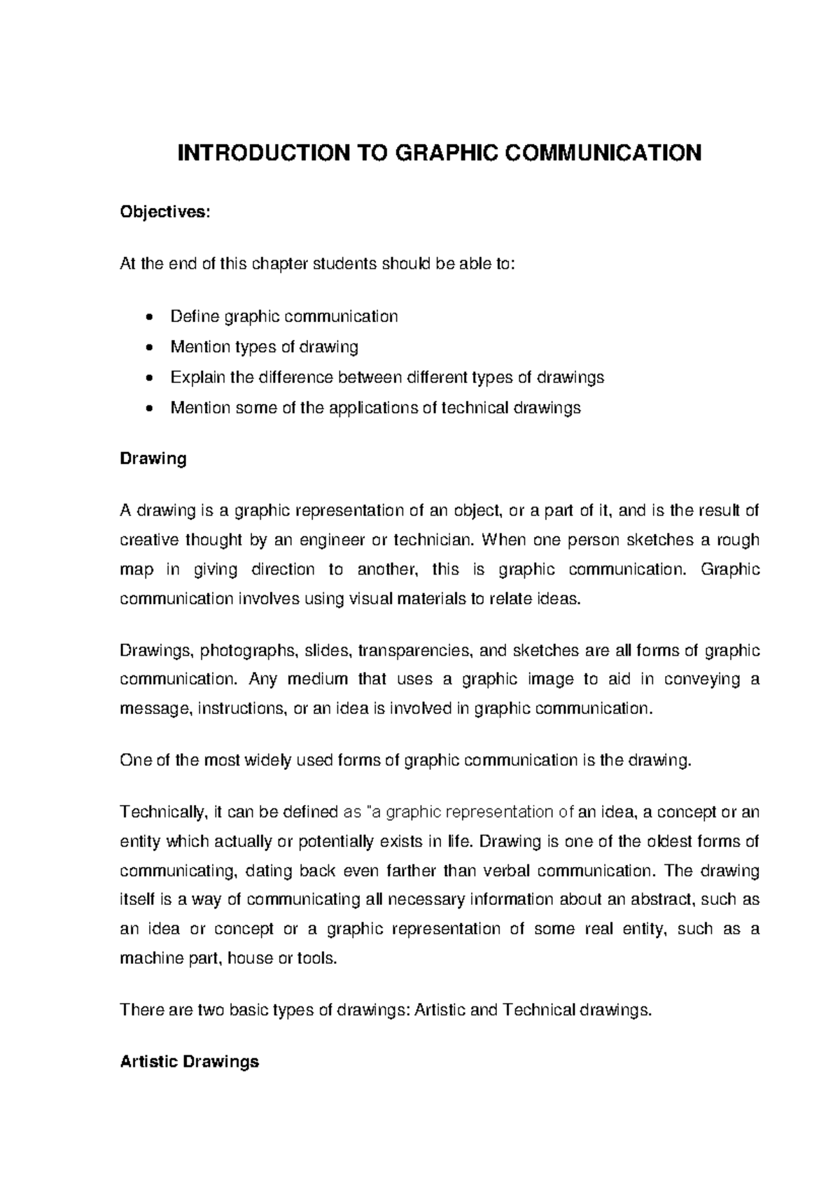 Introduction to Graphic Communication: Concepts and Types of Drawings ...