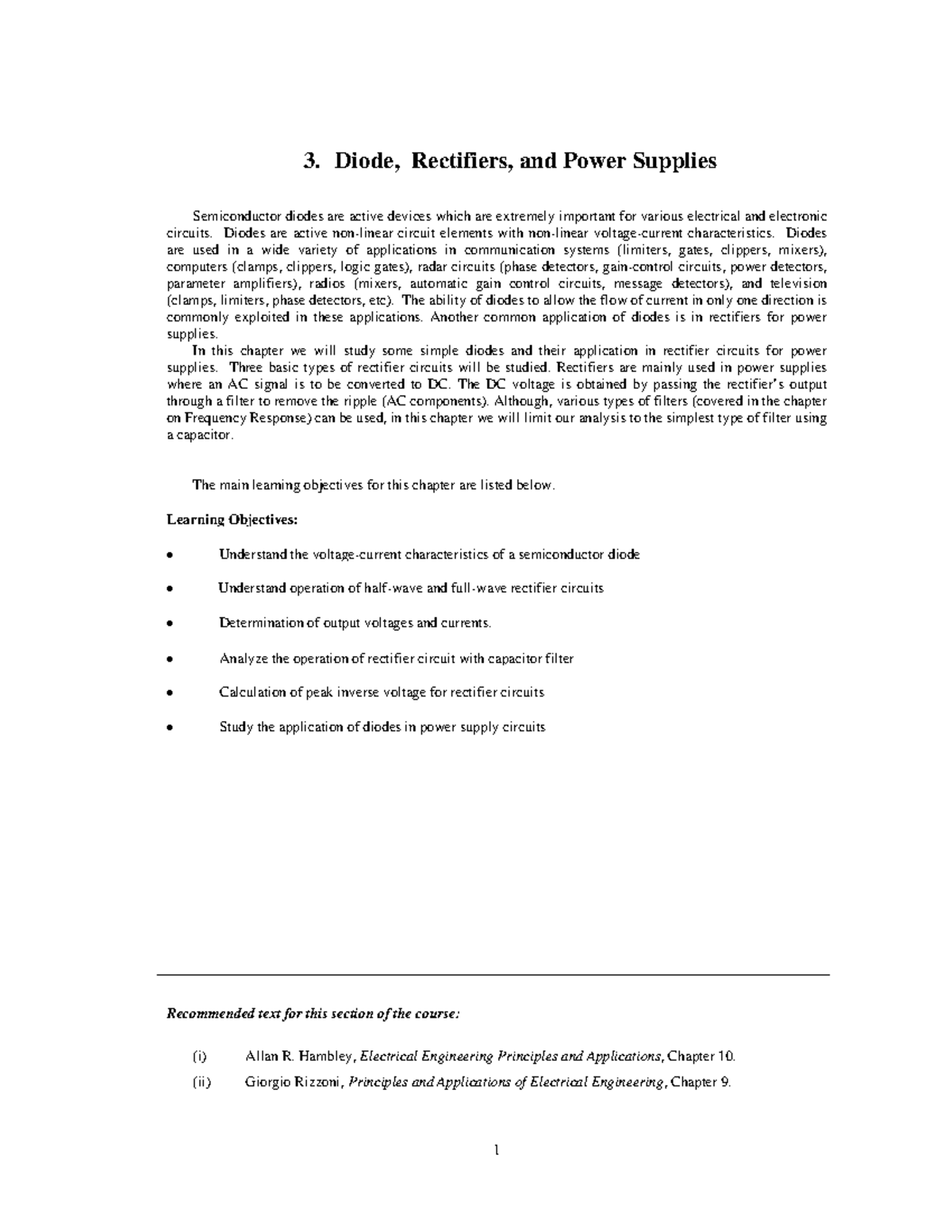 Diode & Rectifier Circuits: Reading Notes for EE Course (EE101) - Studocu