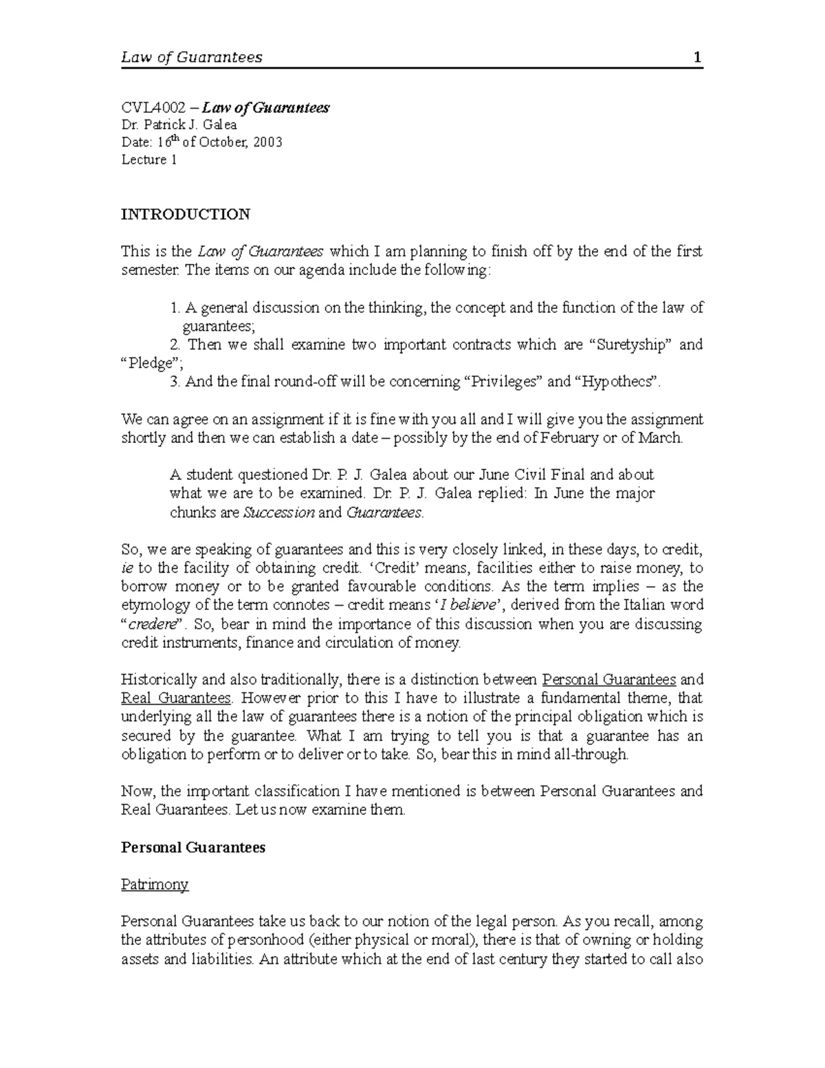 Simplified Provisions on Privileges and Hypothecs (Law of Guarantees ...