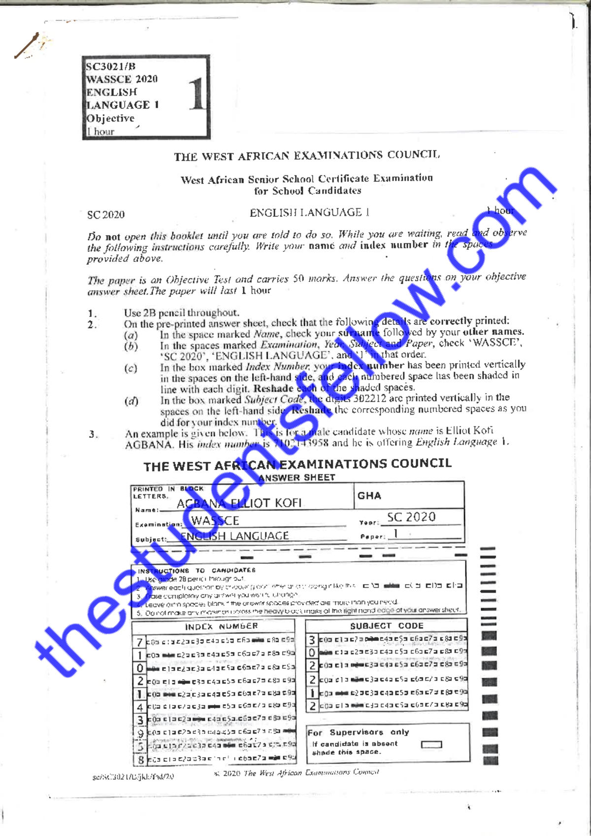 WASSCE 2020 English Language 1 Objective Test Instructions and ...
