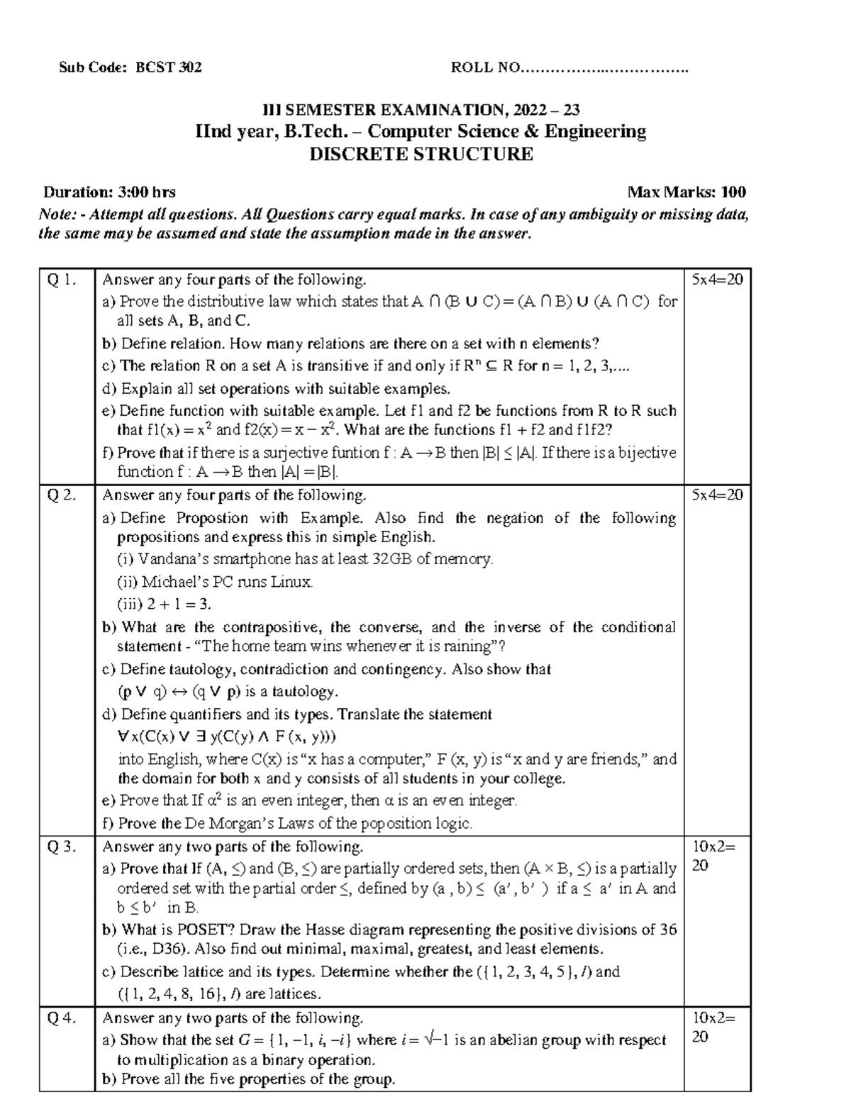 BCST 302 Discrete Structures Midterm Exam Notes and Questions - Studocu