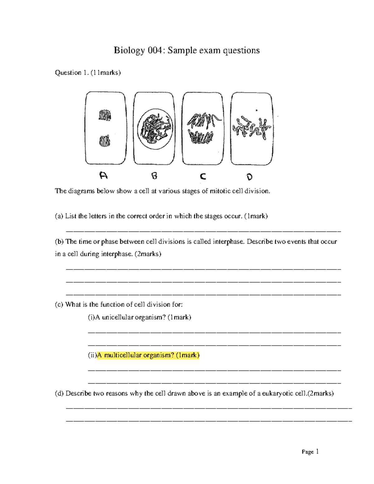 Biology 004: Current Sample Exam Questions for Preparation - Studocu