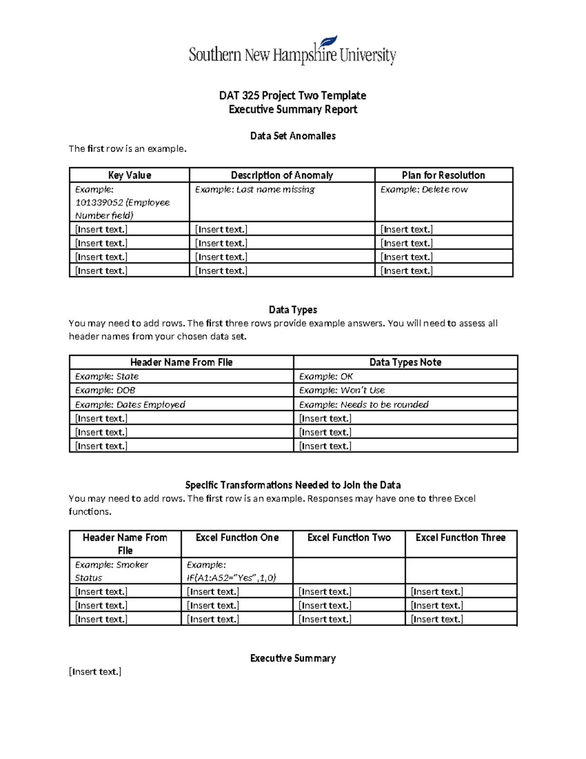 DAT 325 Project Two Template: Data Anomalies & Transformations Guide ...