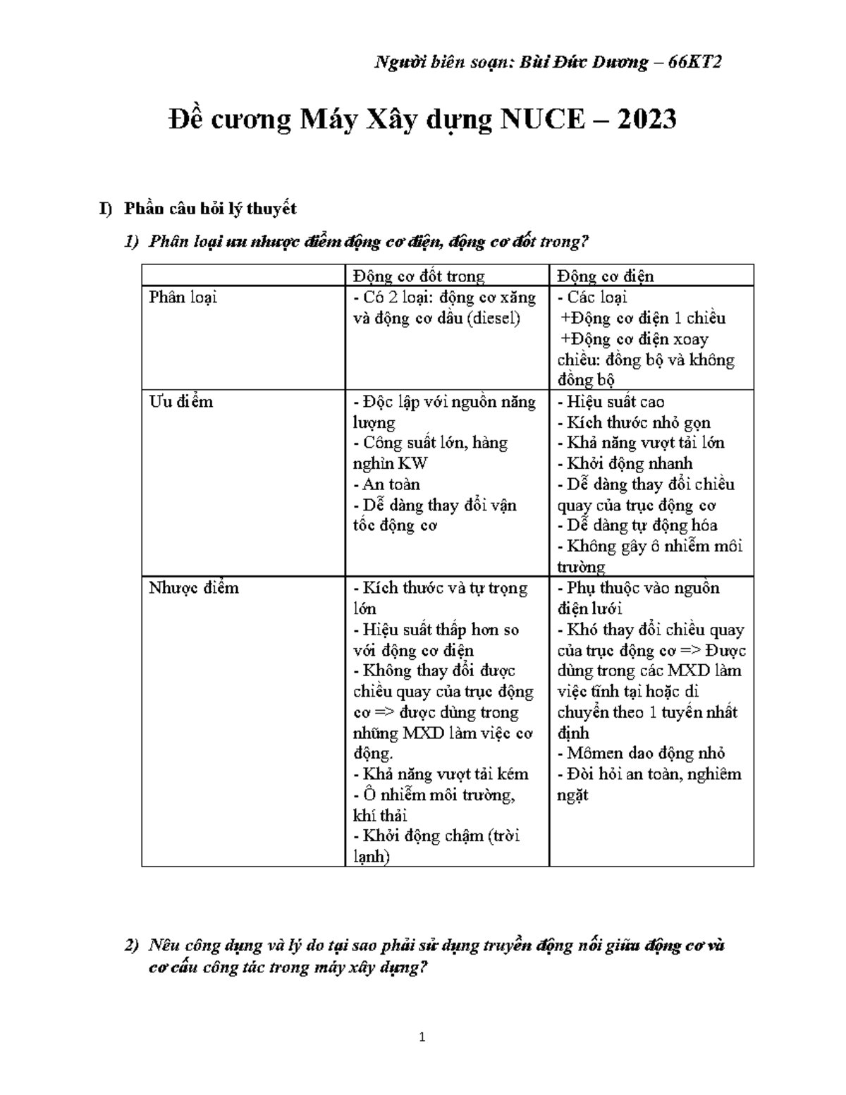 Đề cương ôn tập Máy Xây dựng MXD 2023 - Các câu hỏi lý thuyết - Document Preview