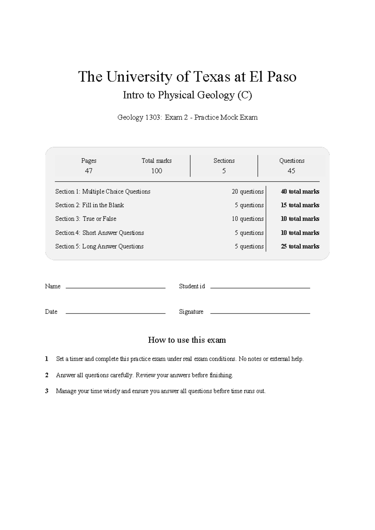 GEOL 1303 Intro to Physical Geology (C) Exam 2 Practice Test 2026 - Studocu
