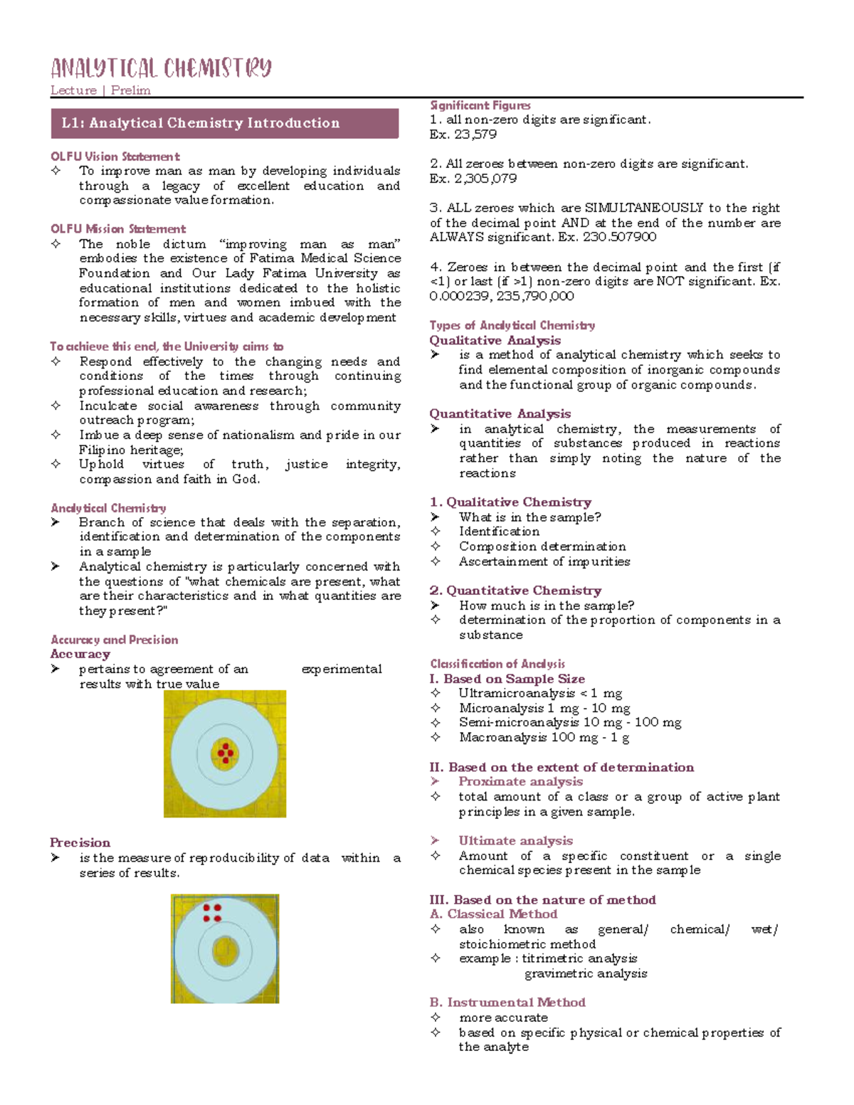 ANALYTICAL CHEMISTRY LECTURE Prelim: Significant Figures & Concepts ...