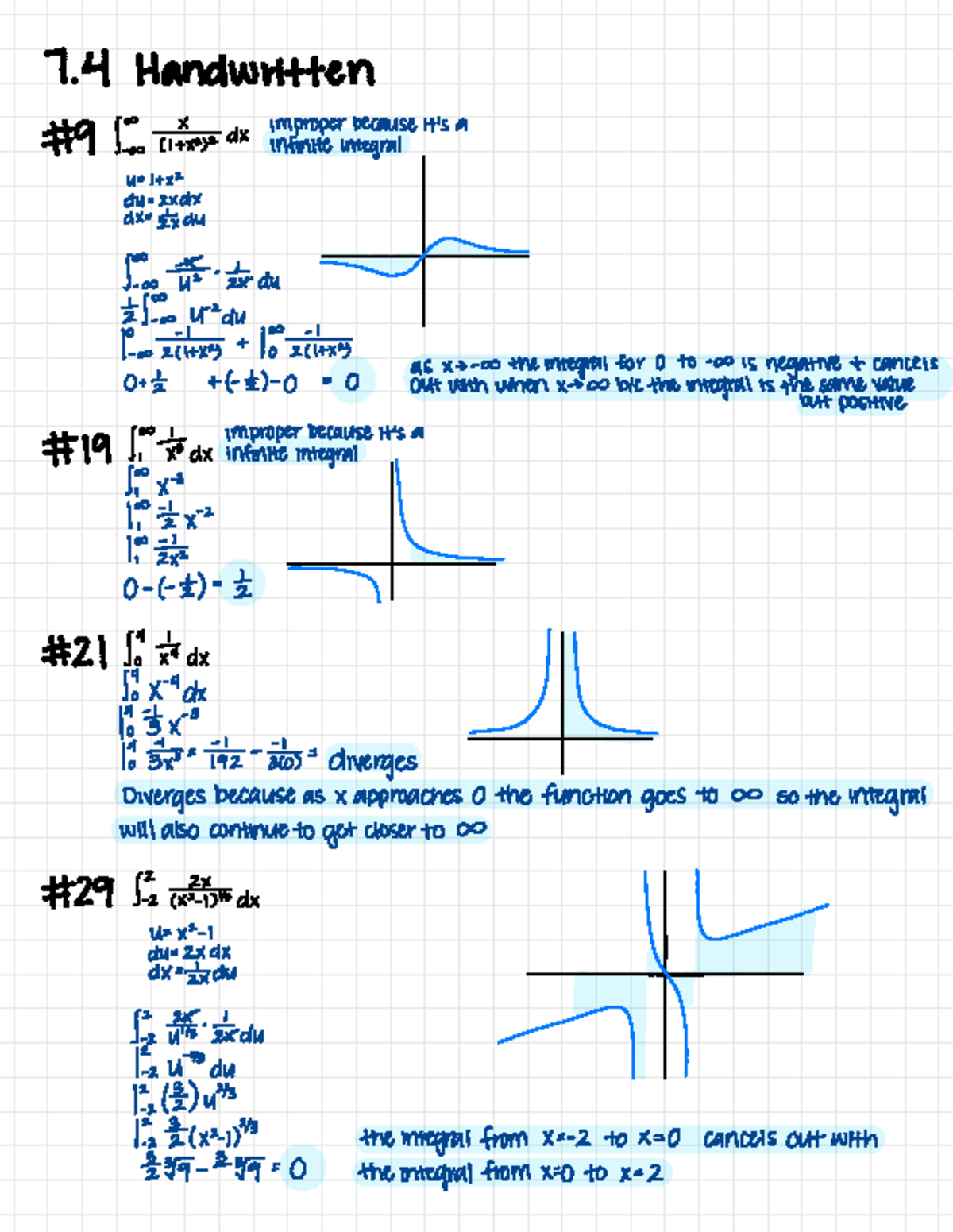 7.4 Handwritten - 7. 4 Handwritten # 9( % % 11 *x 22dx Improper because ...