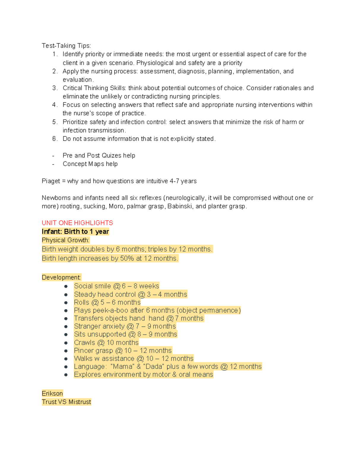 PEDS 101: Exam 1 Review - Key Concepts in Child Development and Care ...