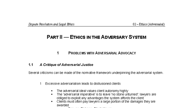 02 Ethics (Adversarial) - Summary of Key Issues in Legal Advocacy - Studocu