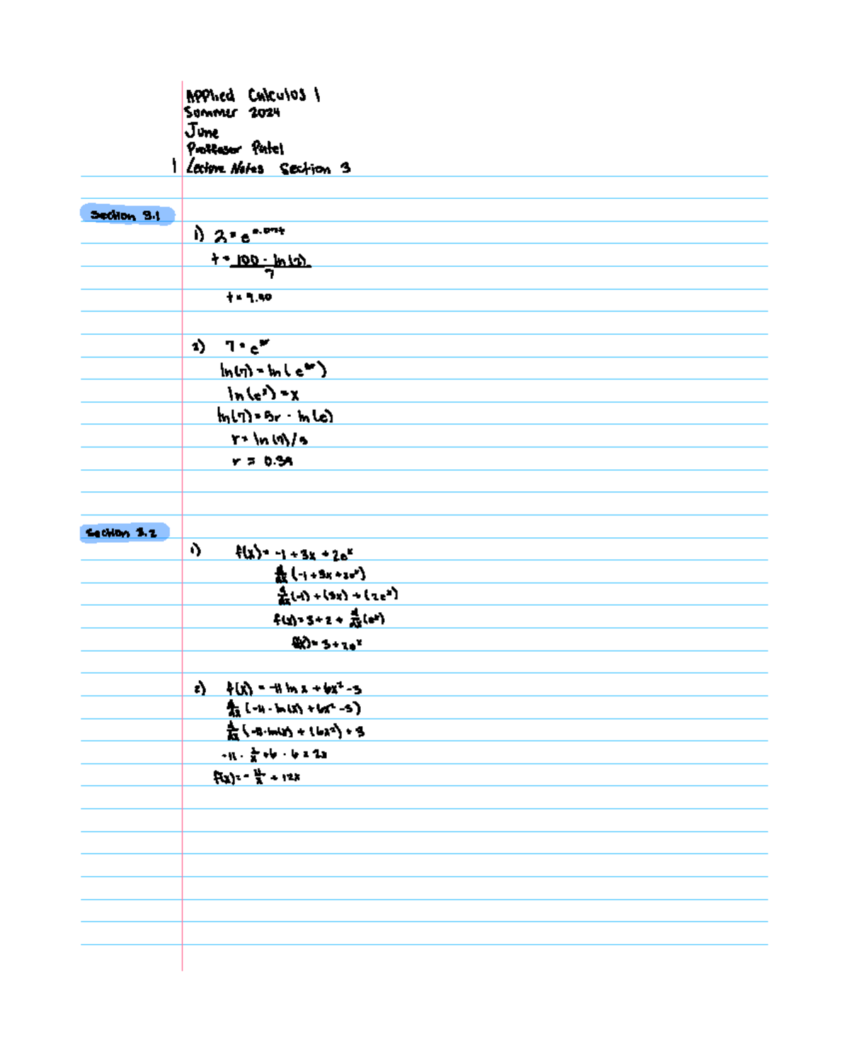 Apl calc chapter 3 notes -Skye Phillips - Applied calculus 1 Summer ...