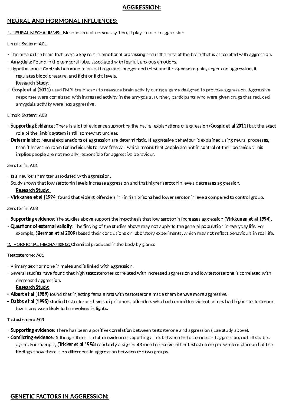 Aggression Theories and Influences: Comprehensive Study Notes (PSY 301 ...