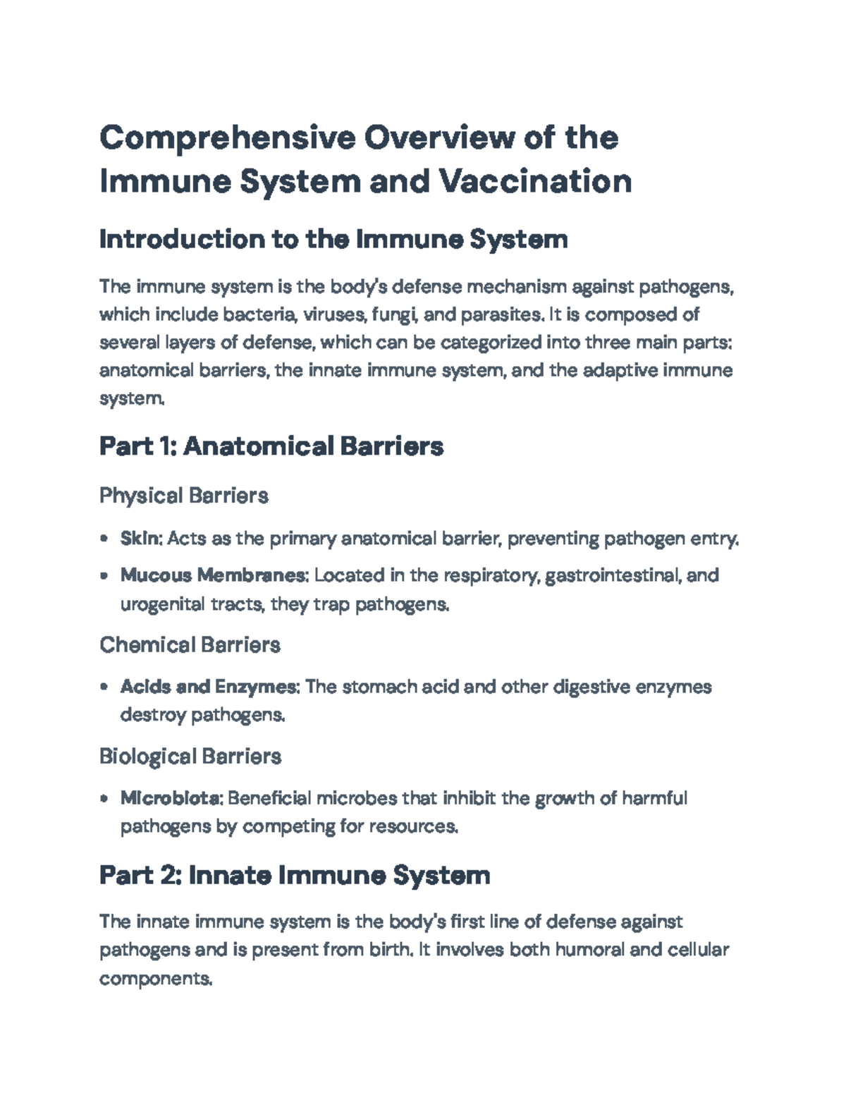 Comprehensive Overview of the Immune System and Vaccination Notes ...