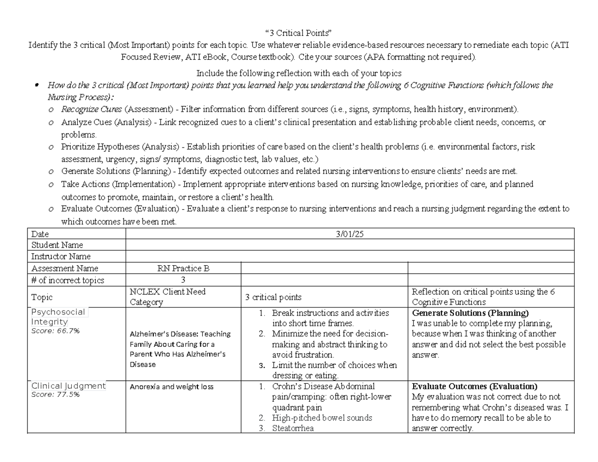 Remediation Document 480practice B - “3 Critical Points” Identify the 3 ...