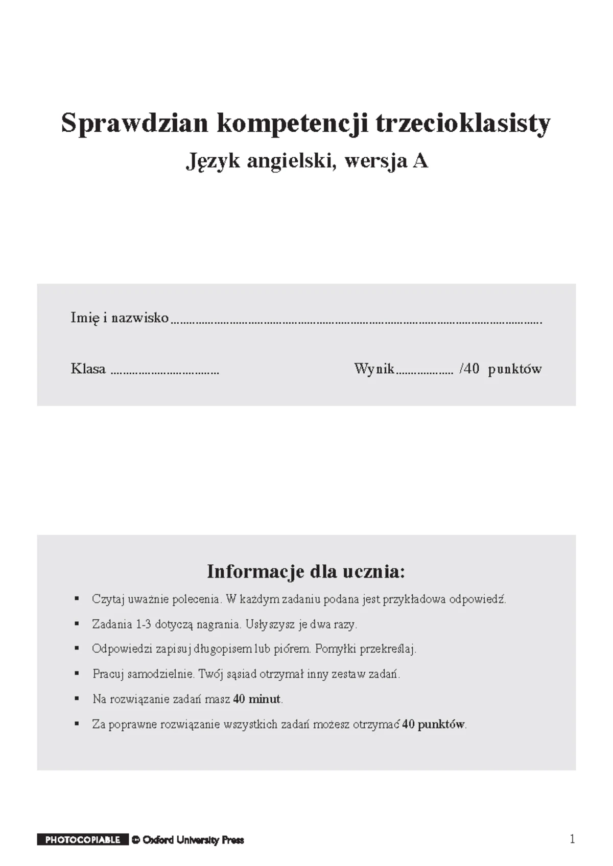 Klasa 7 Gwo Sprawdzian Kompetencji www.studocu.com