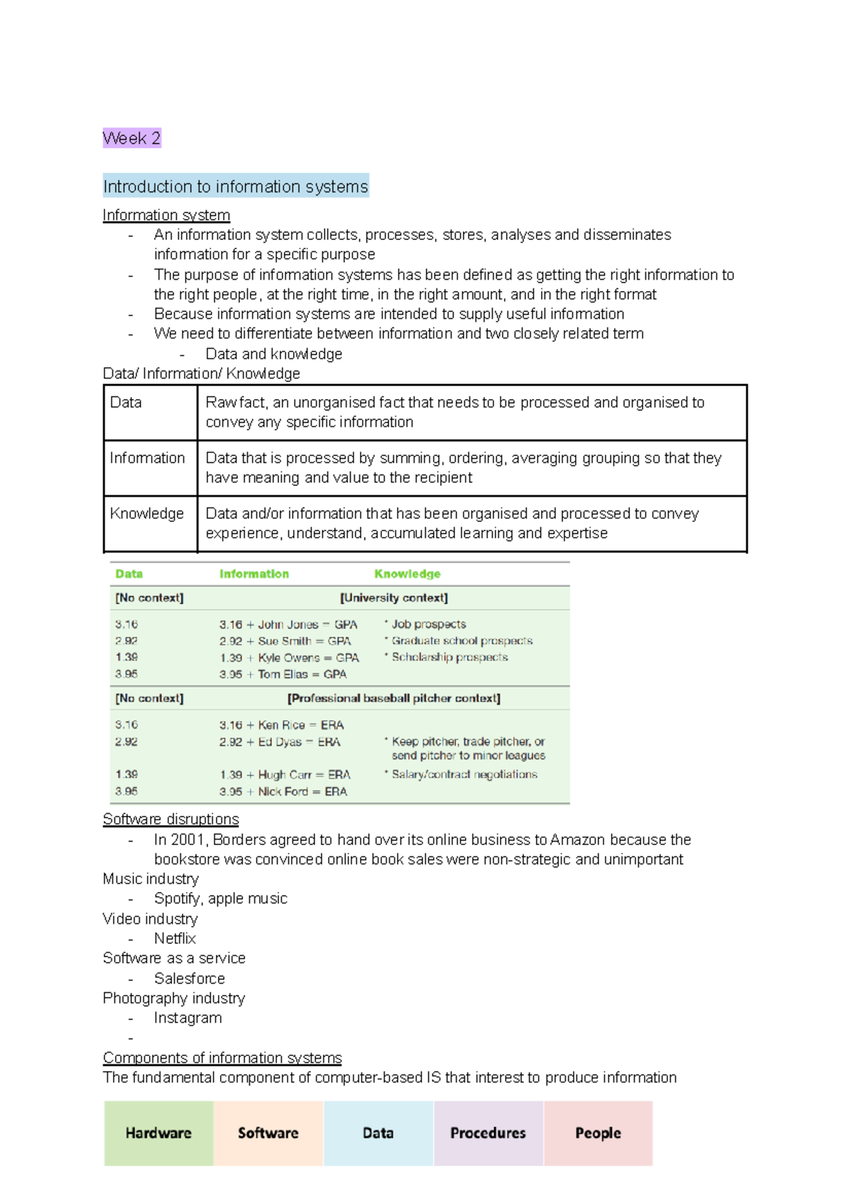 Info Sys - lecture notes - Week 2 Introduction to information systems ...