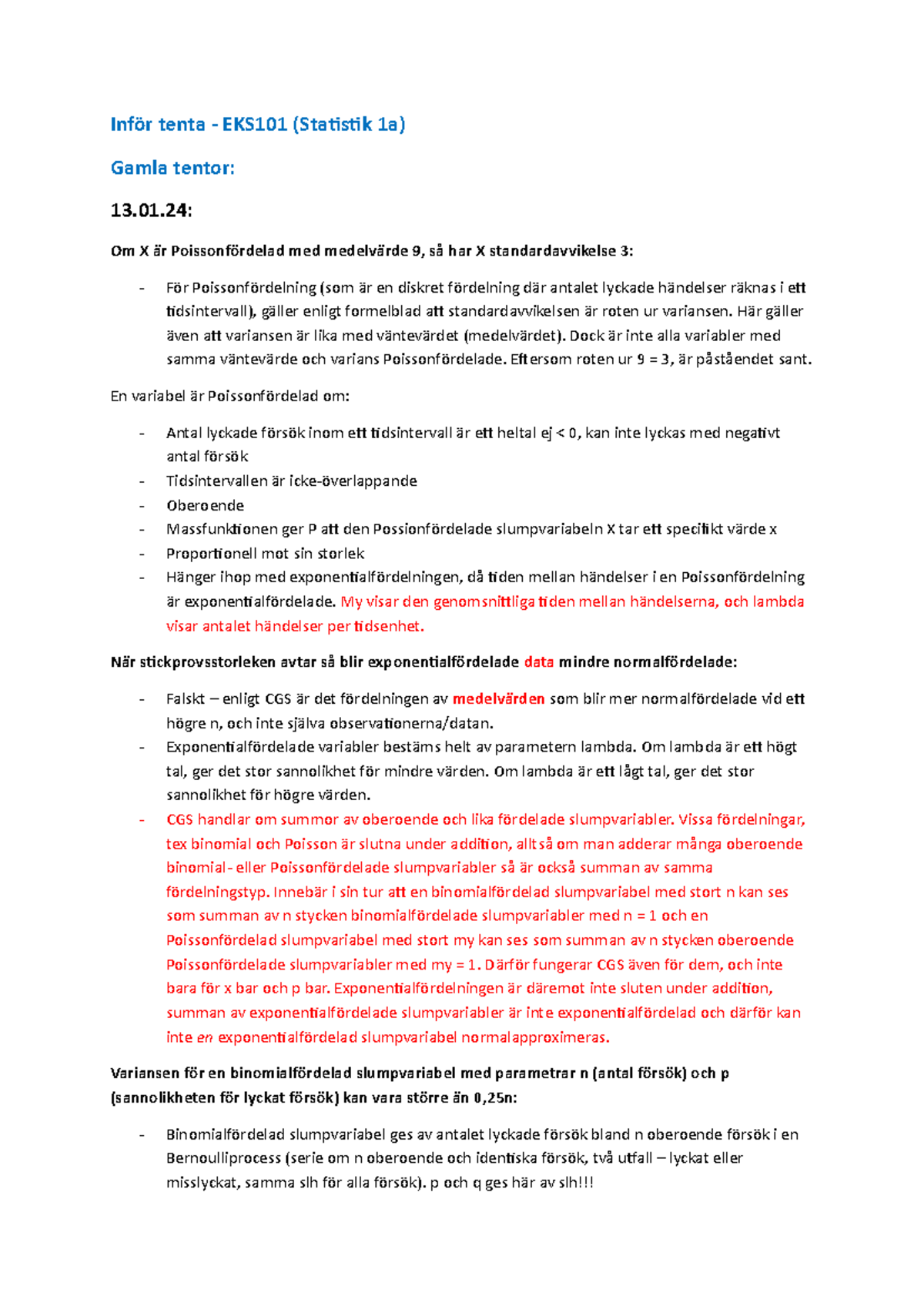 Inför tenta EKS101 (Statistik 1a) - Gamla tentor och Poissonfördelning ...